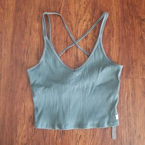Vuori Blue Gray Ribbed Women's Crop Top Size XL Chic Feminine Athleisure Lounge
